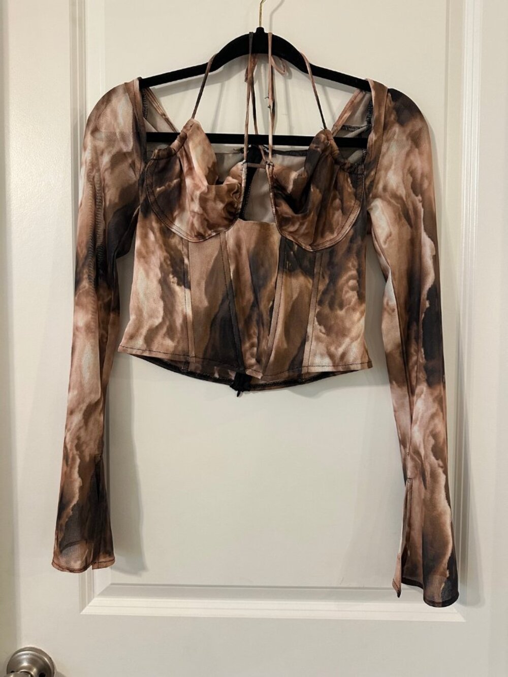 Fashion Nova Brown Tie-Dye Mesh Corset Crop Top — XL